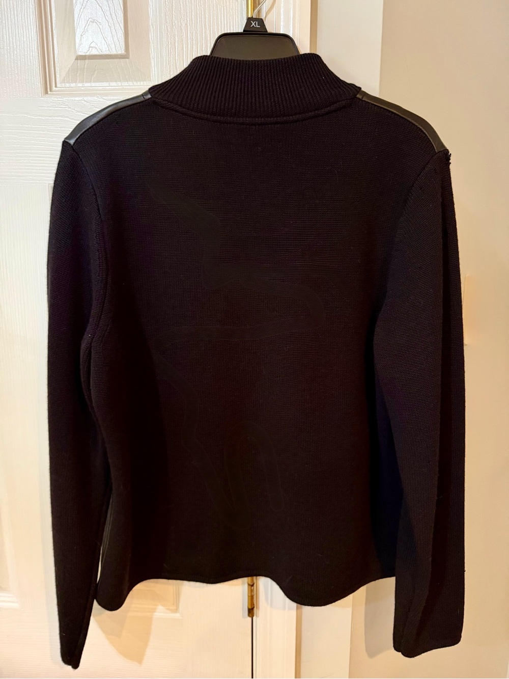 Vtg 90s Pendleton Full Zip Sweater Jacket Womens L Black Leather Merino Wool - Picture 9 of 15